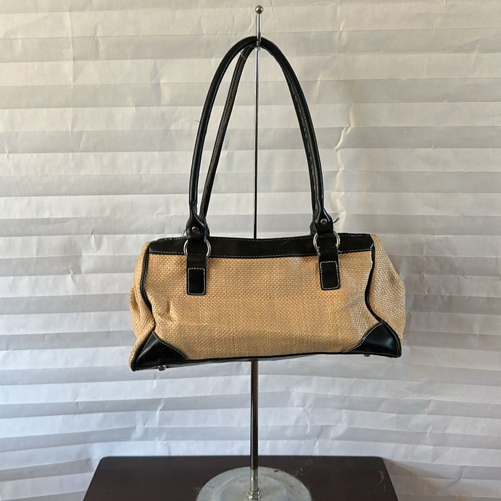 George Brown Straw Look Tote Bag Faux Leather Trim Drop Handle